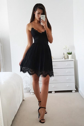 Halter Tie Back Short Prom Dress, Sleeveless Appliques Cheap Homecoming Dress